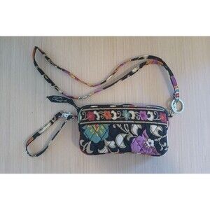 Vera Bradley Zip Wristlet Wrist Wallet Floral Small Quilted Logo Keychain Strap